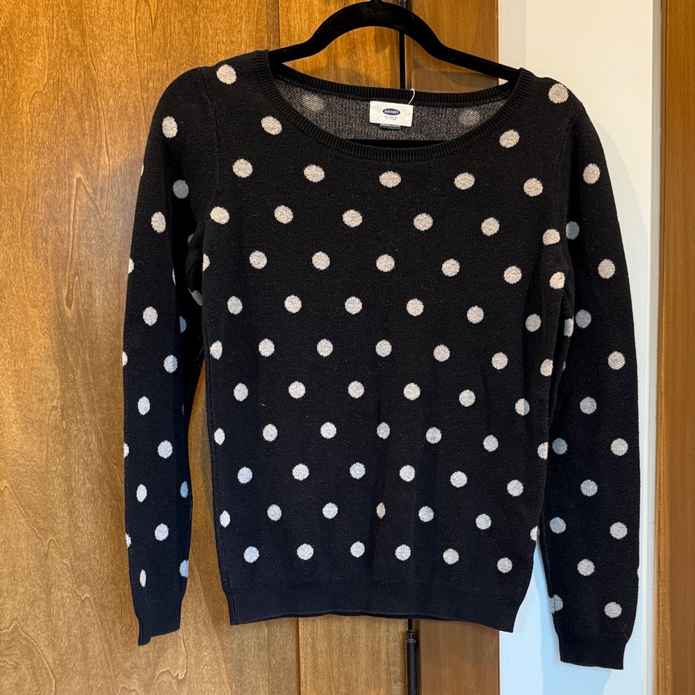 Old Navy Black Sweater with White Polka Dots